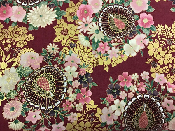 Quilt Gate Cranberry Gold Peacock Floral 105784
