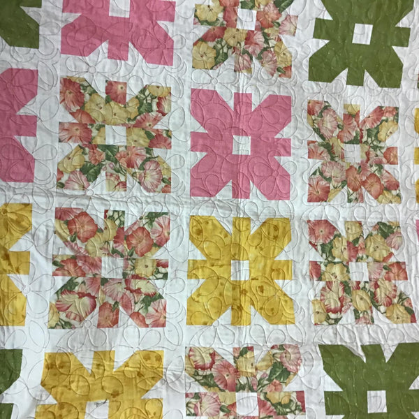Gift 10 Pink & Yellow Finished Quilt 62x86