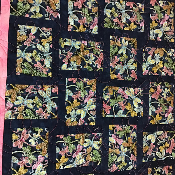 Gift 13 Butterflies Finished Quilt 46x56 Navy Pink 105830