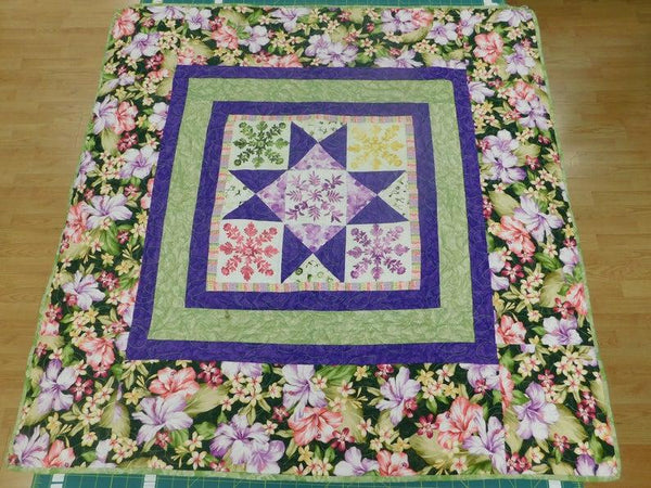 Gift 27 Purple Floral Nine Patch Quilt 40x41 105847